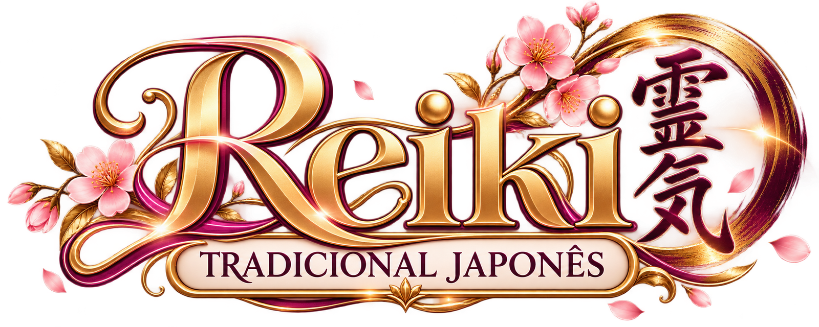 Logo Reiki Dourado com Sakura Japonesa